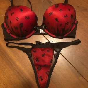 Victoria Secret red and black bra and panty set